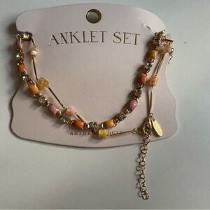 Anthropologie Pink and Orange Beaded Anklet Set
